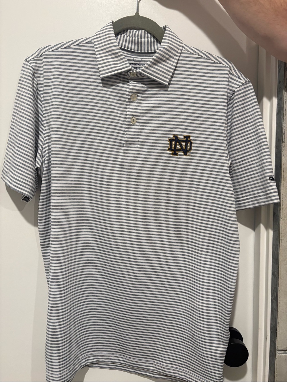 Vineyard Vines Notre Dame White & Gray Striped Polo